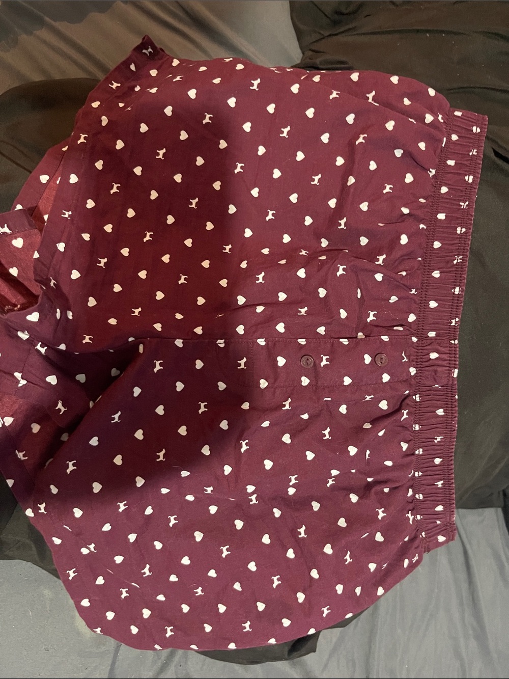 PINK Victoria's Secret Maroon Shorts with White Heart Print